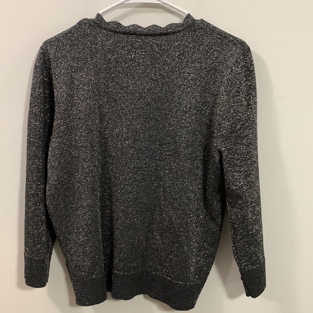 Cable & Gauge Dark Gray Very SPARKLE filled sweater, button up Size Large - Picture 3 of 6